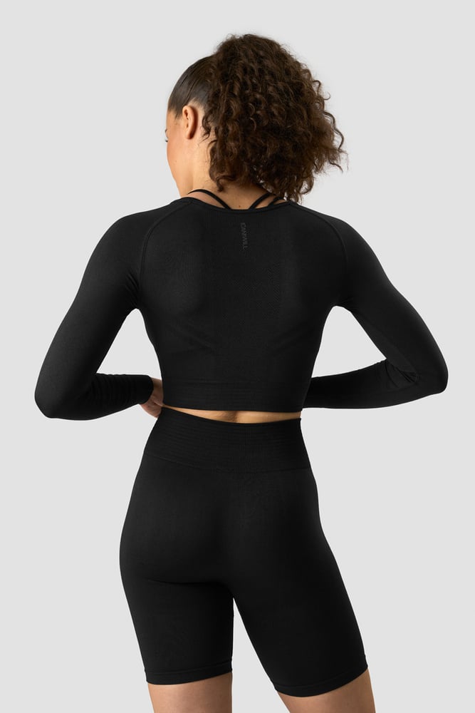 define seamless ls crop top black/black