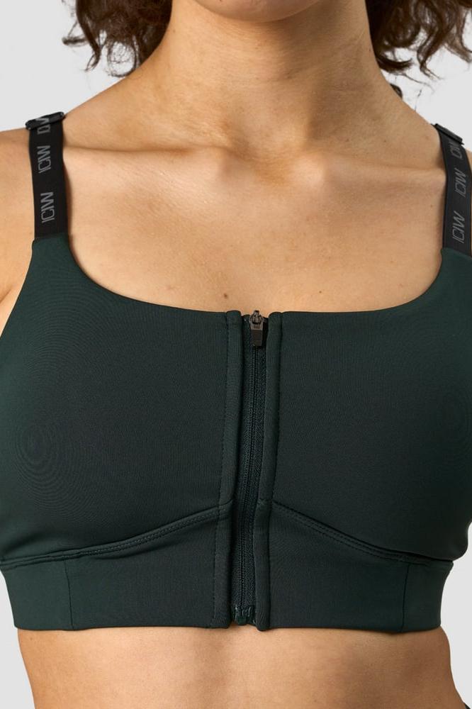 ICANIWILL - Ultimate Training Zipper Sports Bra - Deep Green