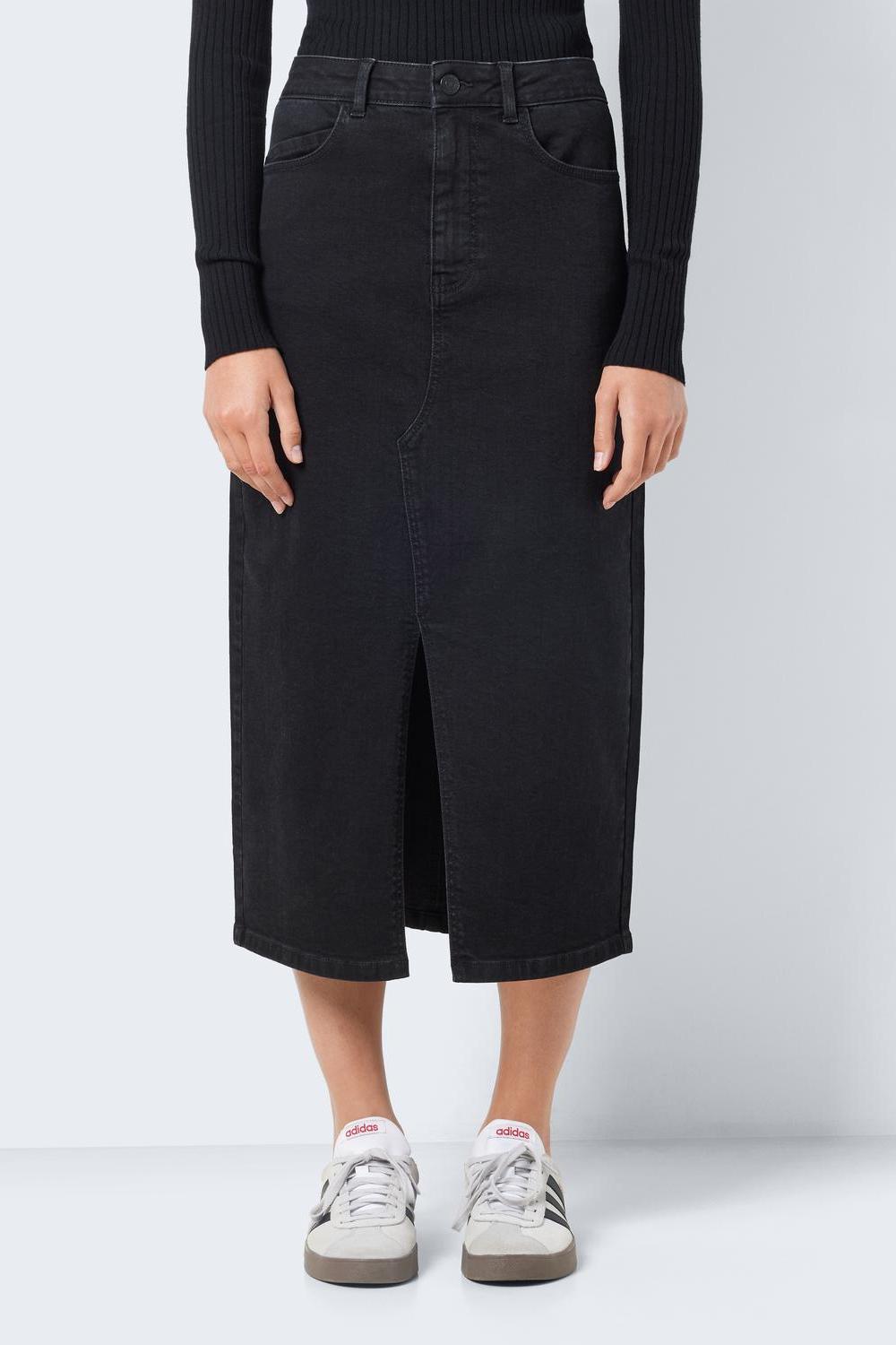 NOISY MAY - Kath Nw Slit Midi Skirt - Black