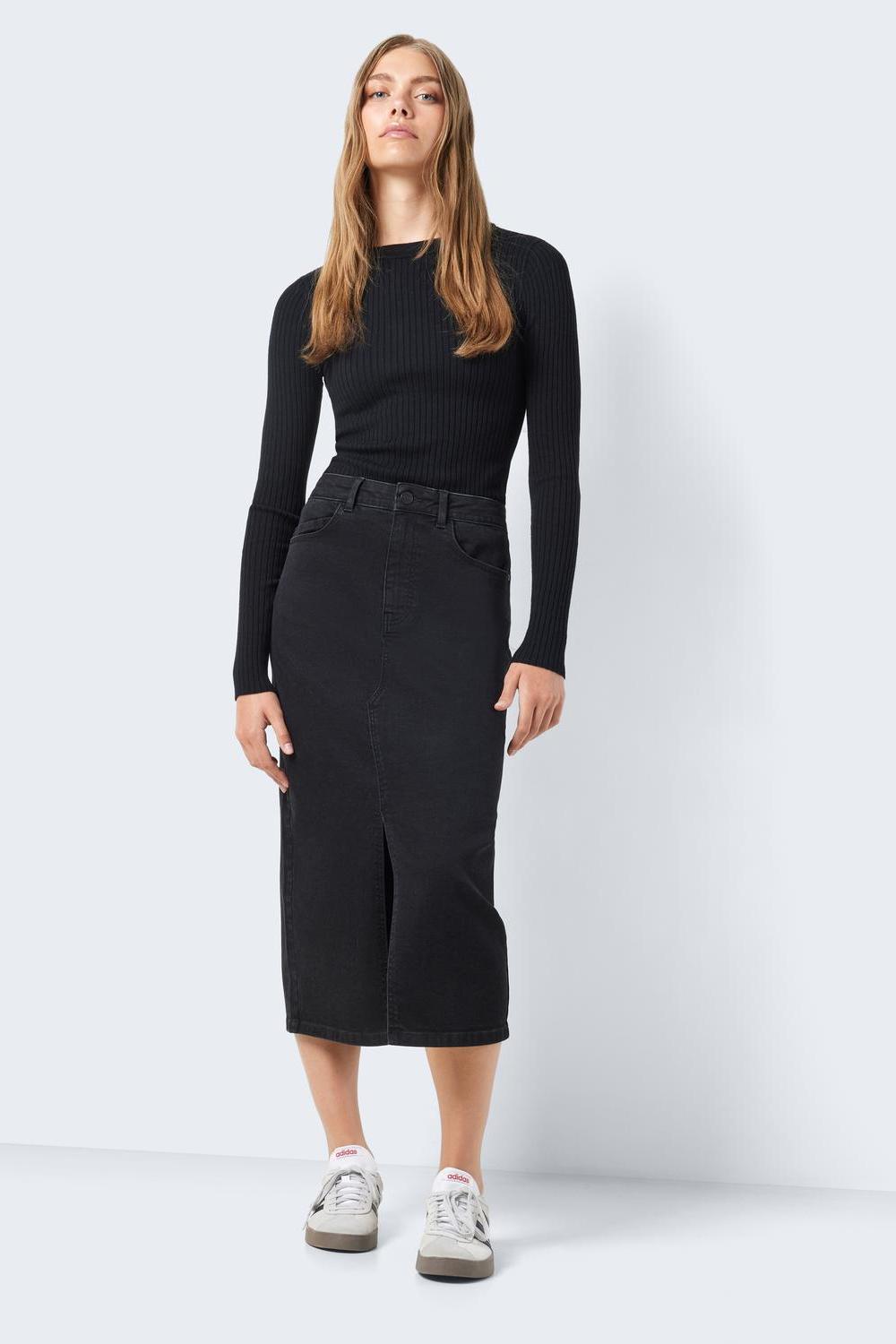 NOISY MAY - Kath Nw Slit Midi Skirt - Black