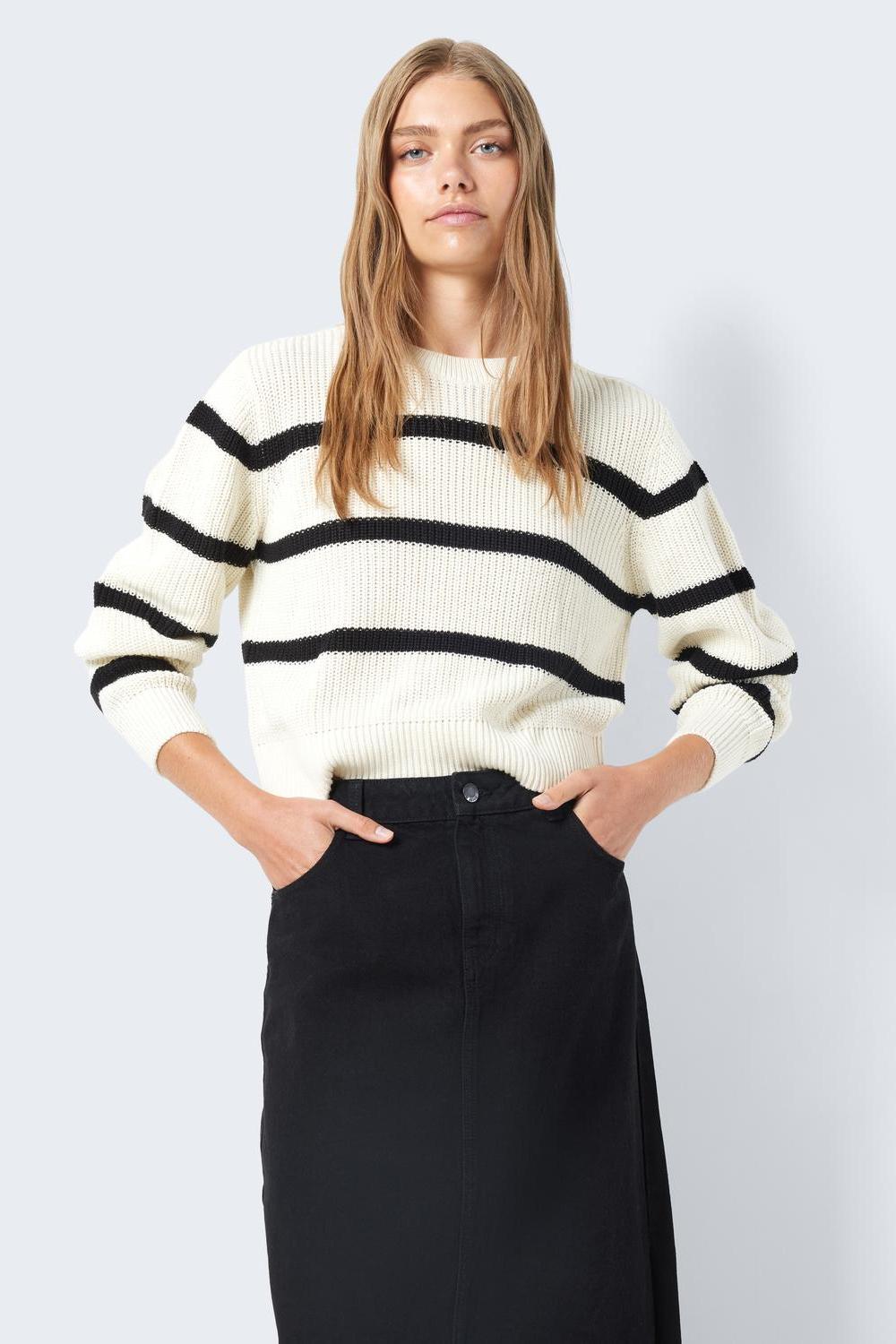 NOISY MAY - Maysa L/s Stripe O-neck Knit - White