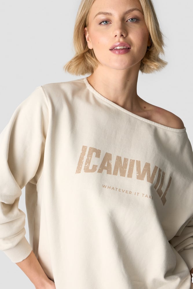 revive oversized crewneck print wmn light beige